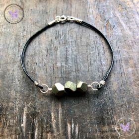 Mens Pyrite Nugget Leather Bracelet